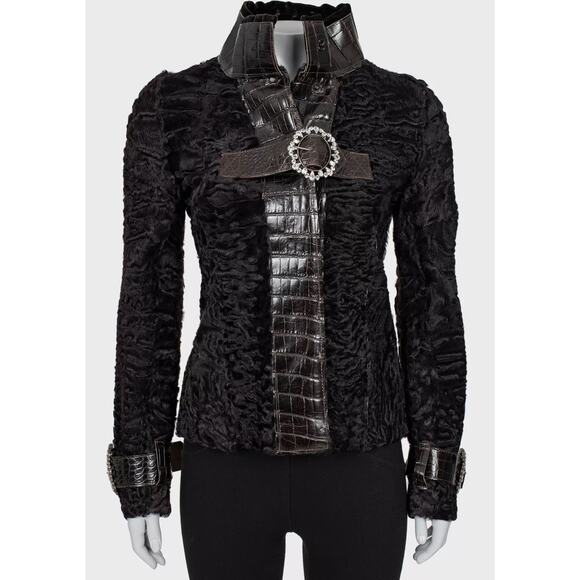 Dolce & Gabbana Brown Shearling Crystals Jacket  Sz.40 L - Picture 1 of 4